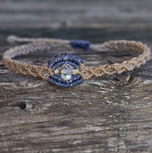New Handcrafted Micro Macrame Blue and Tan Bracelet